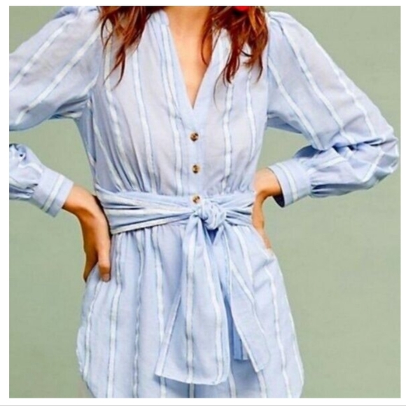 🆕 Anthropologie Top with Cinched Waist & Attached Sash Belt. Cotton/Polyester - Picture 12 of 12